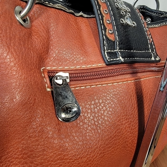 P & G COLLECTION Brown Western Shoulder Bag Embellished Studded - Picture 8 of 17